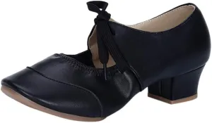 Women's Leather Tap Shoe Latin Dancing Shoes Mid Heel Character Ballroom Wedding Ballet Dance Shoe for Women
