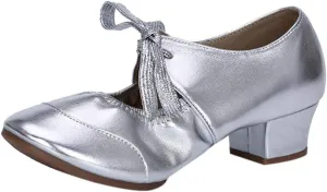 Women's Leather Tap Shoe Latin Dancing Shoes Mid Heel Character Ballroom Wedding Ballet Dance Shoe for Women
