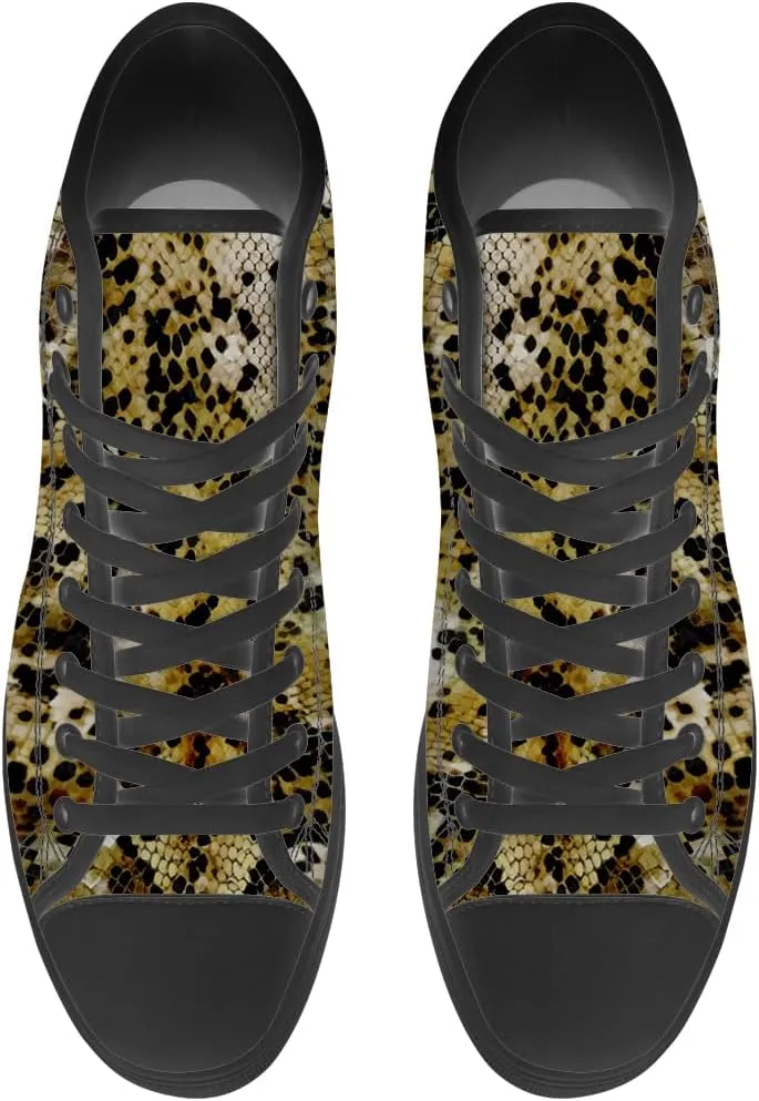 Women's Men's Snake Shoes Snake Print High Top Canvas Sneakers Lace Up Casual Walking Shoes Gifts for Men Women