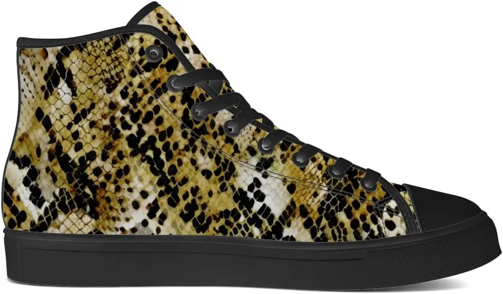 Women's Men's Snake Shoes Snake Print High Top Canvas Sneakers Lace Up Casual Walking Shoes Gifts for Men Women