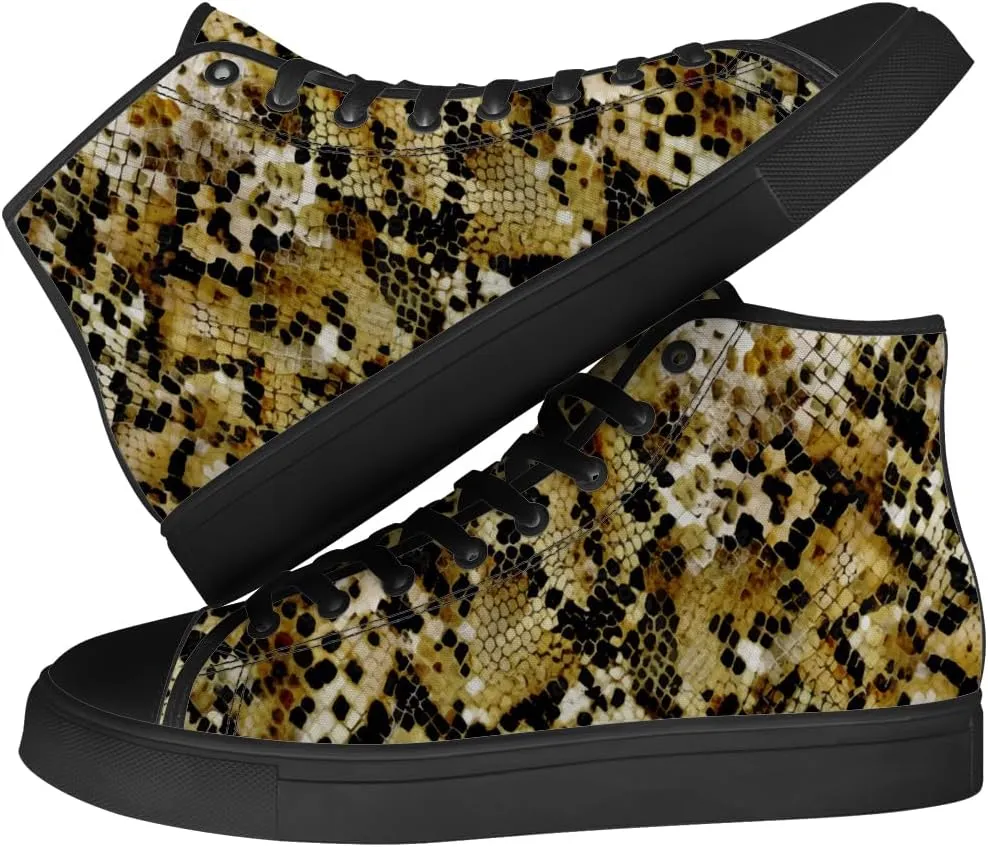 Women's Men's Snake Shoes Snake Print High Top Canvas Sneakers Lace Up Casual Walking Shoes Gifts for Men Women