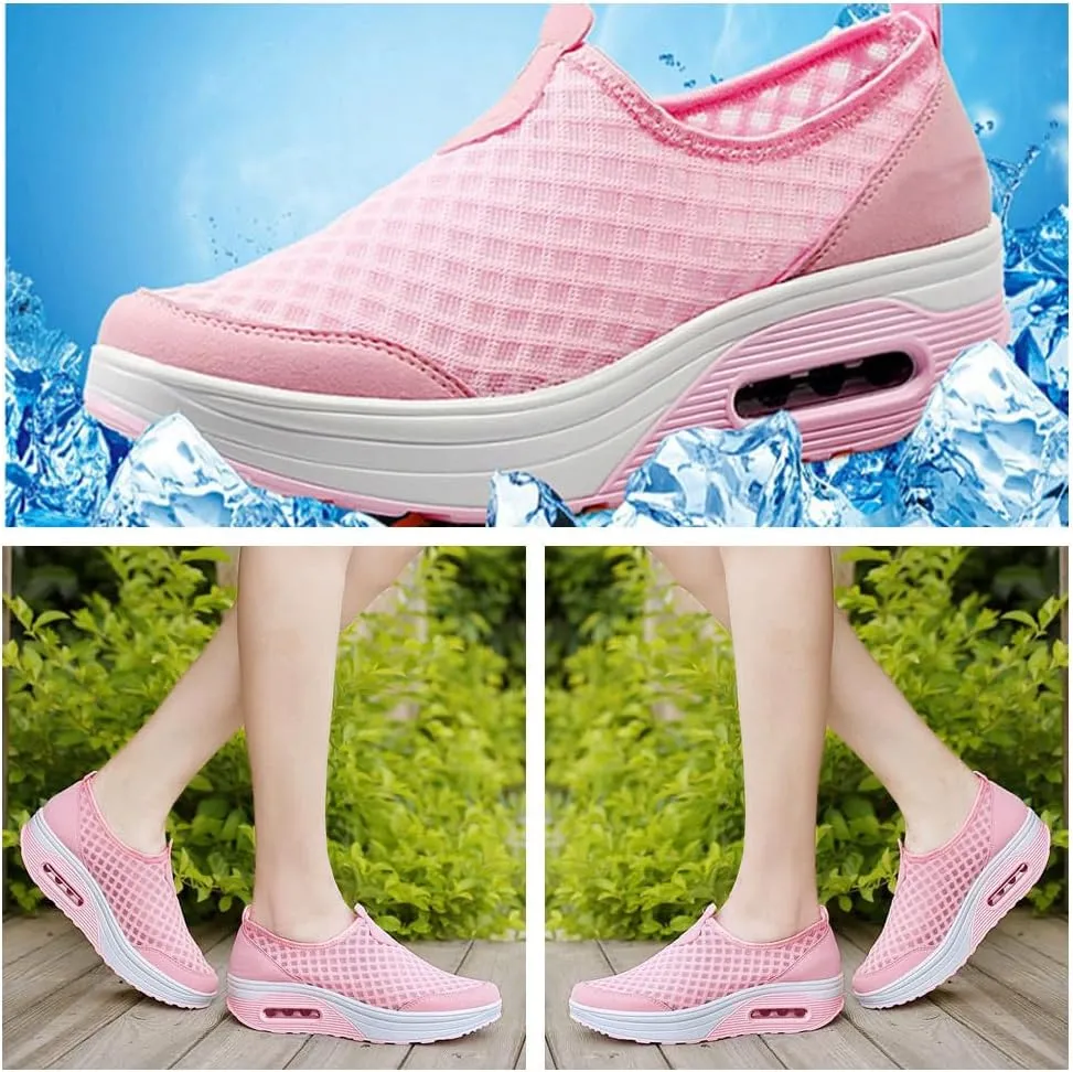 Women,s Orthopedic Slip-On Air Cushion Walking Shoes,Comfortable Arch Support, Non-Slip Sole, Casual Wedge Platform Shoes for Walking & Running