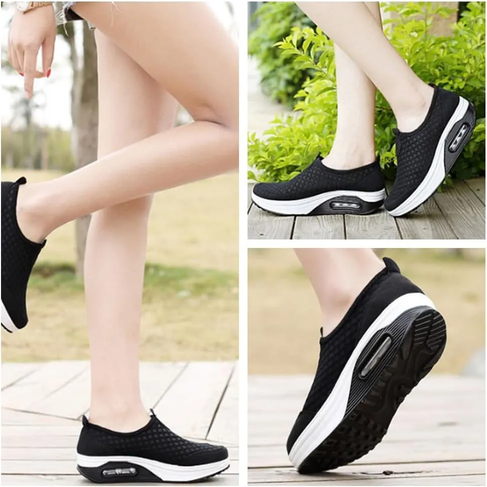 Women,s Orthopedic Slip-On Air Cushion Walking Shoes,Comfortable Arch Support, Non-Slip Sole, Casual Wedge Platform Shoes for Walking & Running