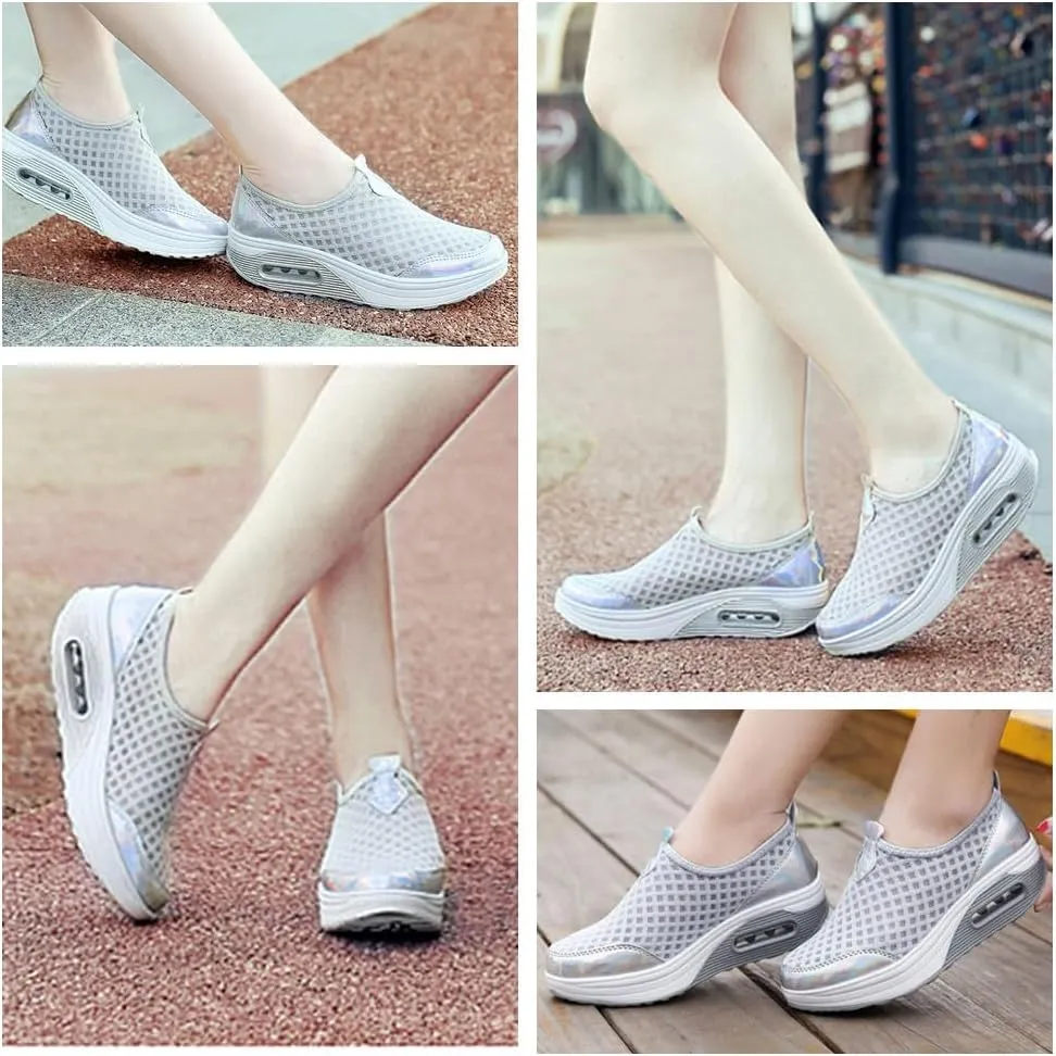Women,s Orthopedic Slip-On Air Cushion Walking Shoes,Comfortable Arch Support, Non-Slip Sole, Casual Wedge Platform Shoes for Walking & Running