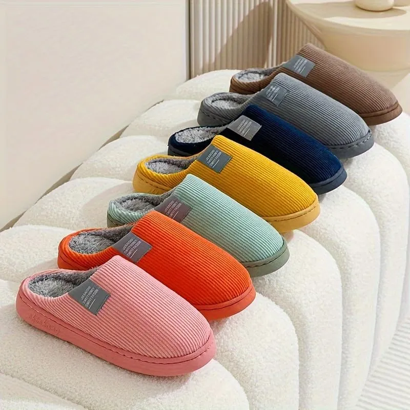 Women's Platform Indoor Slippers, Solid Color Plush Slippers