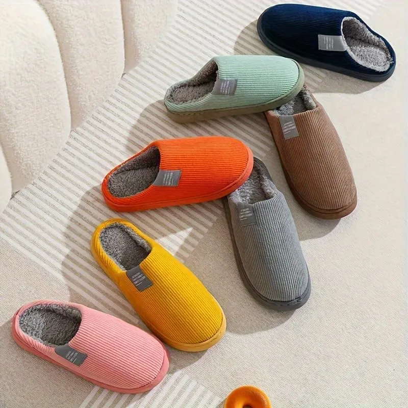 Women's Platform Indoor Slippers, Solid Color Plush Slippers
