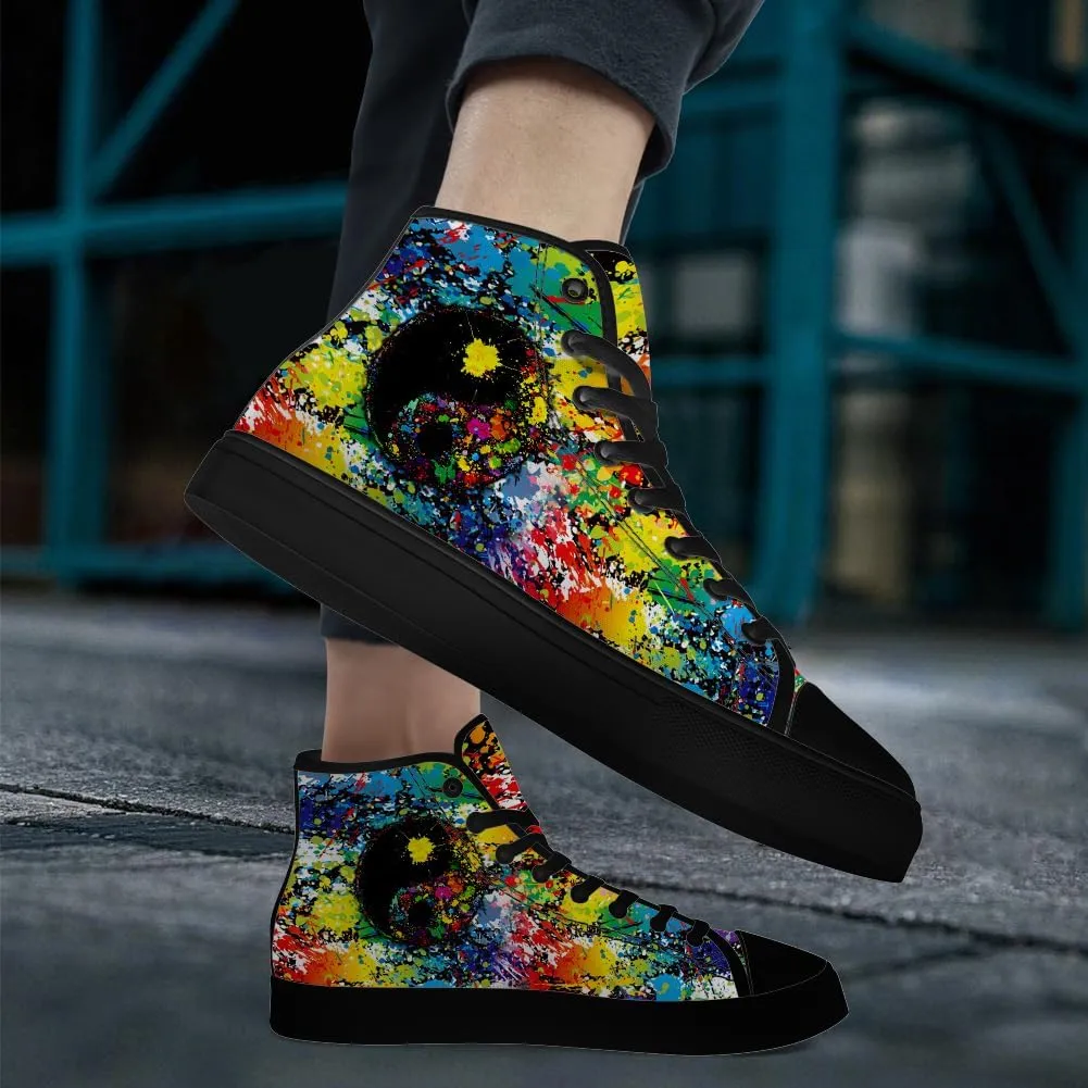 Yin and Yang Shoes High Top Canvas Sneakers Lace Up Casual Walking Shoes Gifts for Men Women