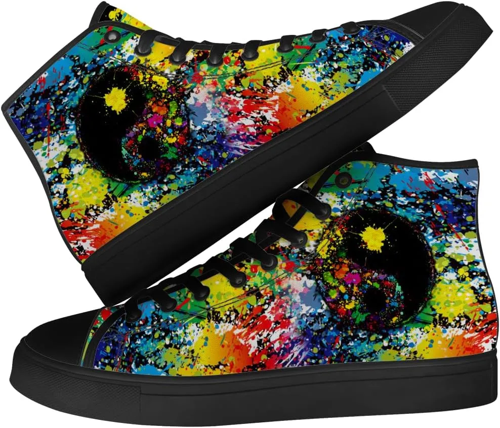 Yin and Yang Shoes High Top Canvas Sneakers Lace Up Casual Walking Shoes Gifts for Men Women
