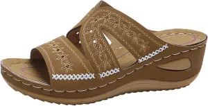 ZSpzx Orthopedic Sandals For Women 2025,Hollow Out Wedge Sandals Dressy Summer Comfortable Open Toe Slippers Flat Casual Boho Slip on Beach Outdoor Walking Shoes Sandalias OrtopDicas Para Mujer