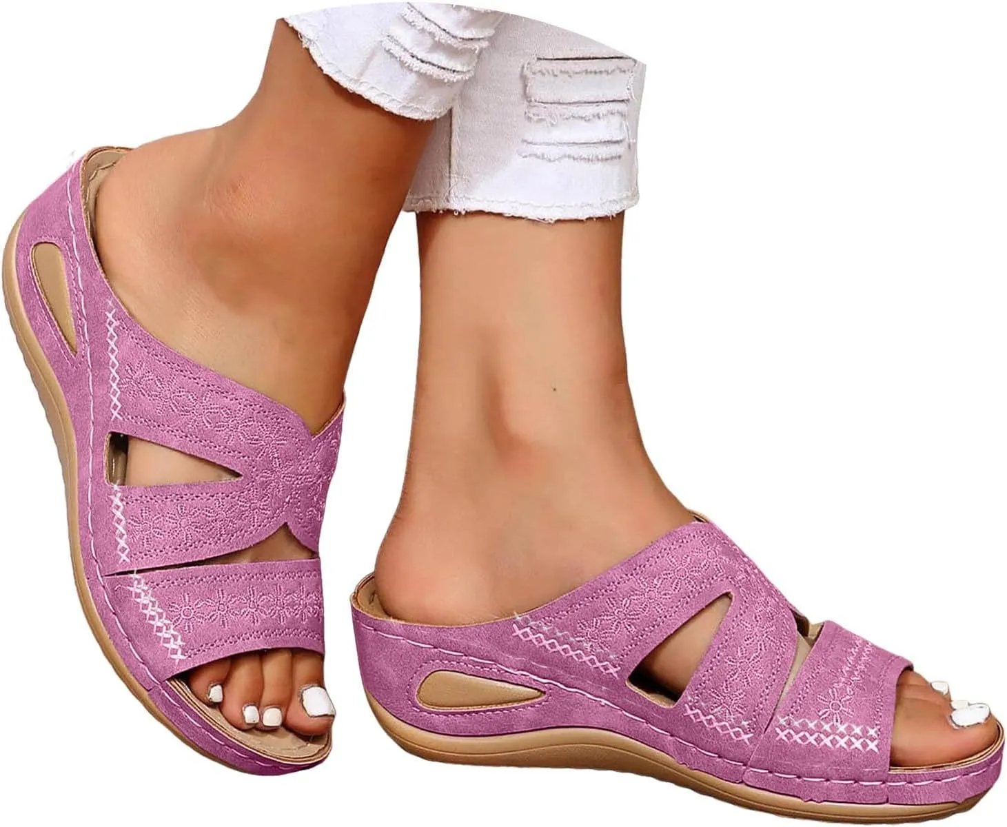 ZSpzx Orthopedic Wedge Sandals for Women 2025 Open Toe Platform Dressy Summer Foot Arch Supports Hollow Out Casual Boho Slip on Beach Dress Comfortable Outdoor Shoes for Daily Wear