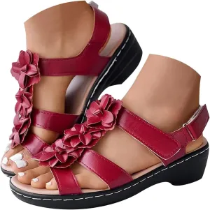 ZSpzx Summer Sandals For Women 2025,Women's Orthopedic Dressy Mid Heels Ankle Straps Open Toe Hollow Out Flowers Comfortable Sandal with Arch Support Low Heel Adjustable Walking Shoes for Daily Wear