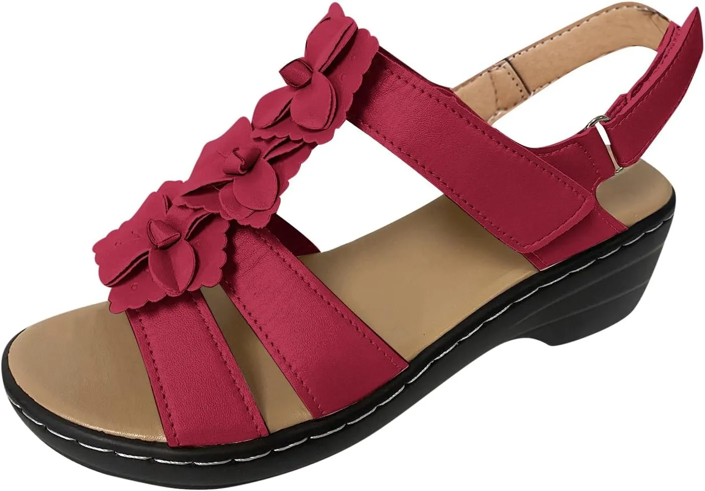 ZSpzx Summer Sandals For Women 2025,Women's Orthopedic Dressy Mid Heels Ankle Straps Open Toe Hollow Out Flowers Comfortable Sandal with Arch Support Low Heel Adjustable Walking Shoes for Daily Wear