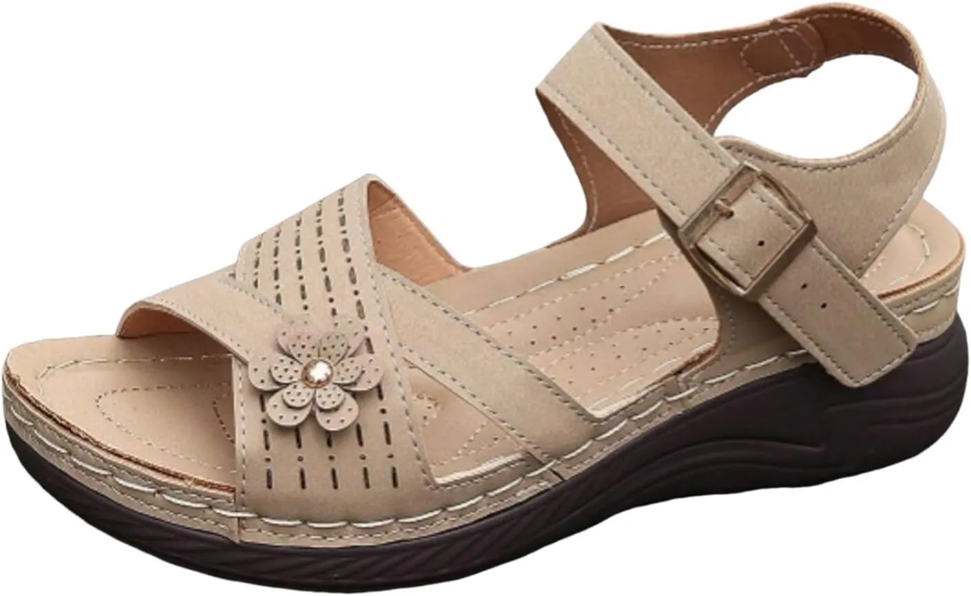 ZSpzx Wedge Sandals For Women Arch Support Walking Shoes Dress Flowers Bohe Ankle Sandal Orthopedic Comfortable Platform Summer Dressy Casual Bunion Orthotic Open Toe Beach Slip On Slides Slippers