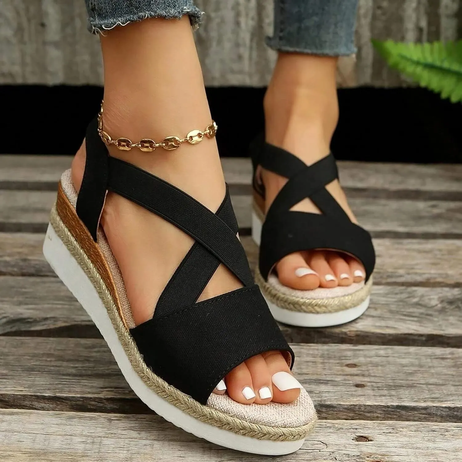 ZSpzx Wedges Sandals for Women Comfortable Platform Espadrilles Orthopedic Wedge Dressy Summer 2025 Ankle Strap Slip On Casual Open Toe Walking Beach Indoor Outdoor Shoes for Daily Wear