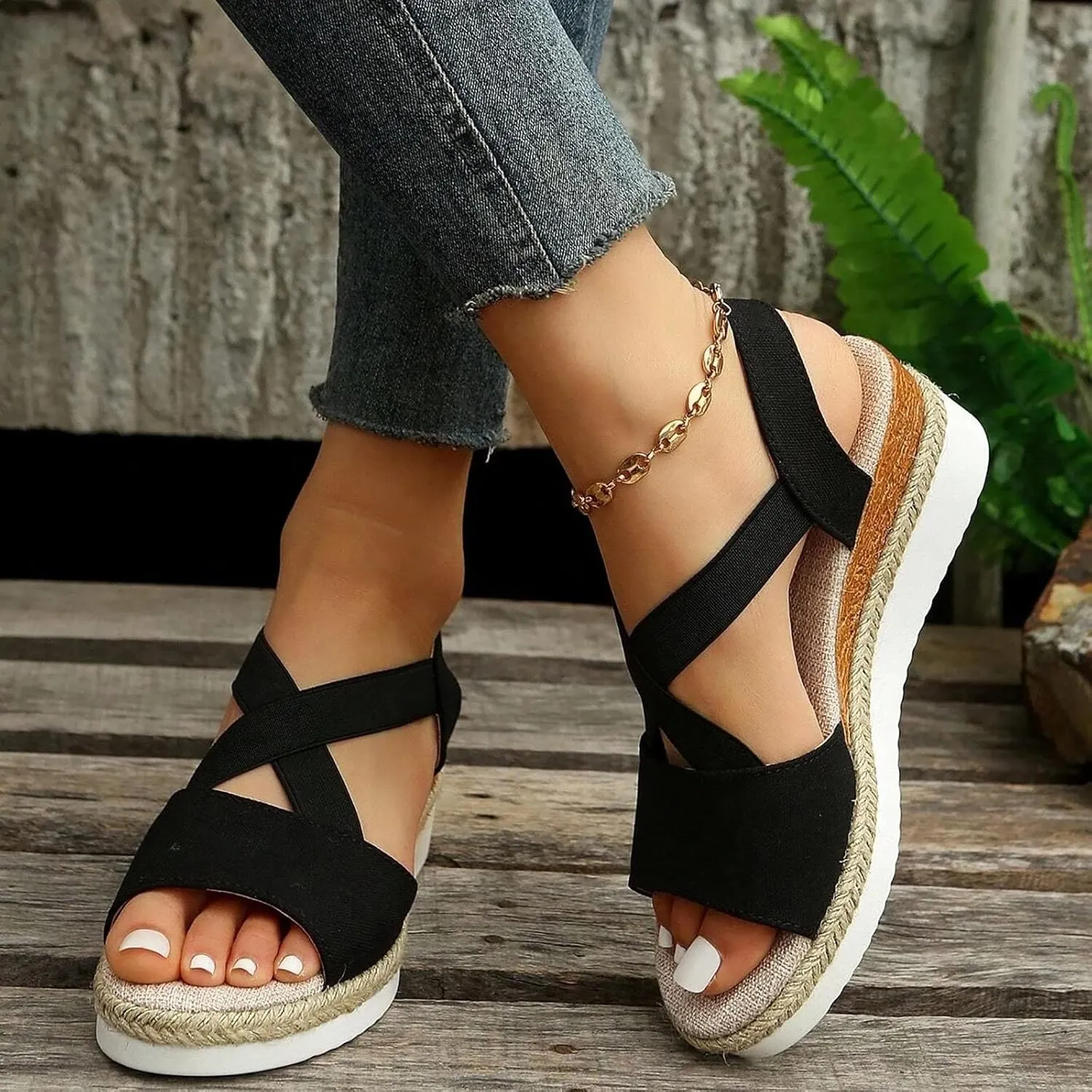 ZSpzx Wedges Sandals for Women Comfortable Platform Espadrilles Orthopedic Wedge Dressy Summer 2025 Ankle Strap Slip On Casual Open Toe Walking Beach Indoor Outdoor Shoes for Daily Wear