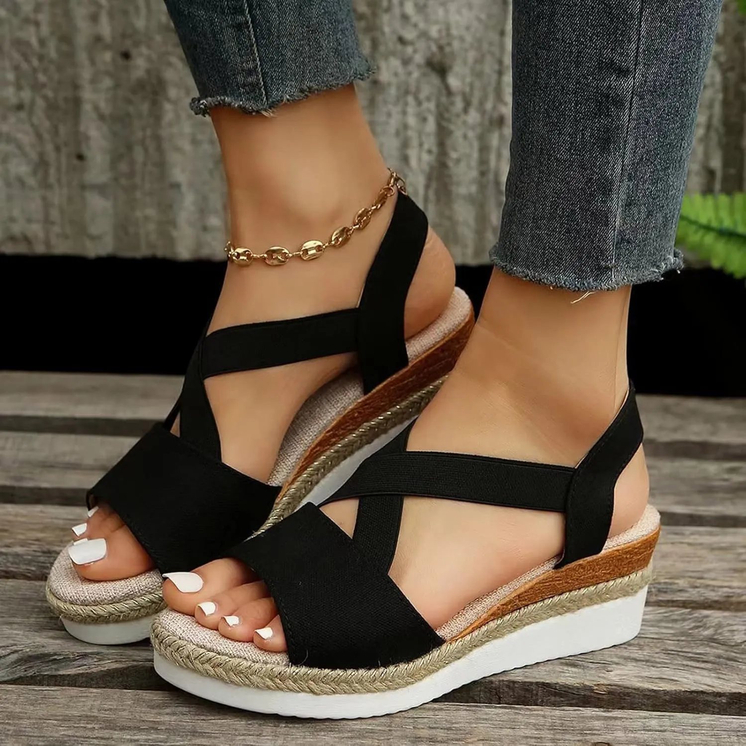 ZSpzx Wedges Sandals for Women Comfortable Platform Espadrilles Orthopedic Wedge Dressy Summer 2025 Ankle Strap Slip On Casual Open Toe Walking Beach Indoor Outdoor Shoes for Daily Wear