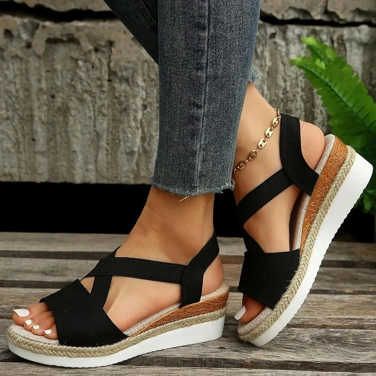 ZSpzx Wedges Sandals for Women Comfortable Platform Espadrilles Orthopedic Wedge Dressy Summer 2025 Ankle Strap Slip On Casual Open Toe Walking Beach Indoor Outdoor Shoes for Daily Wear