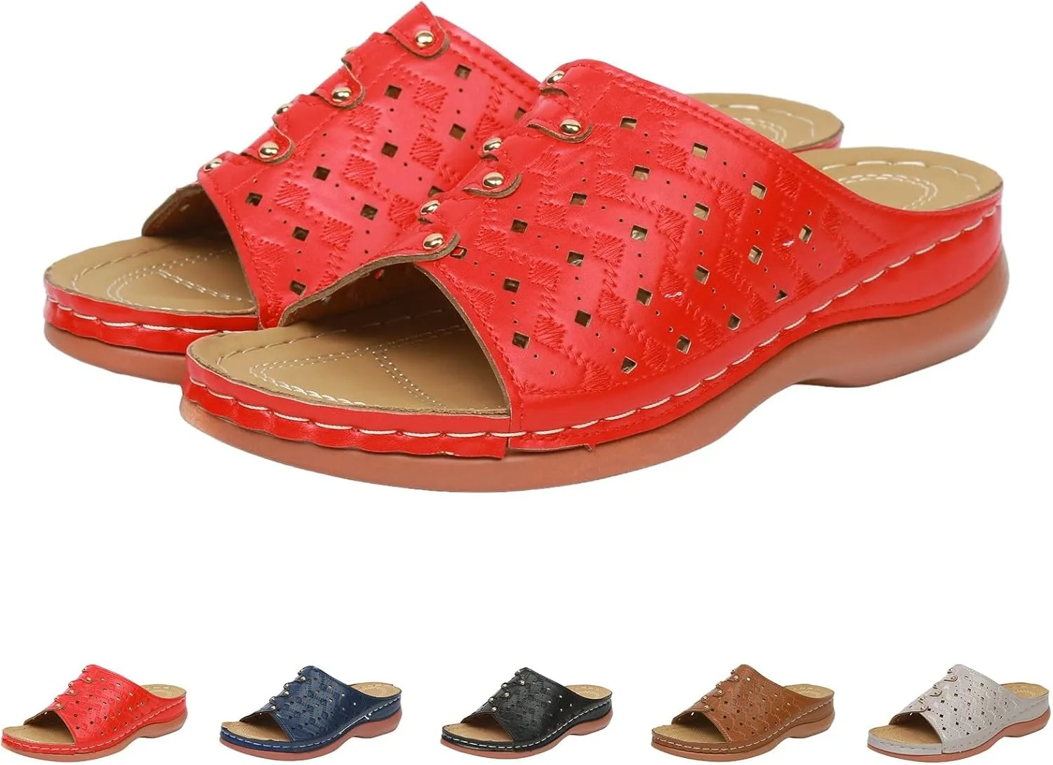 ZSpzx Women Wedge Sandals 2025,Arch Support Daily Wear Indoor/Outdoor Orthopedic Slides Comfortable Peep Toe Ladies Dress Walking Footwear Summer Breathable Soft Cushion Slip-On Casual Shoe