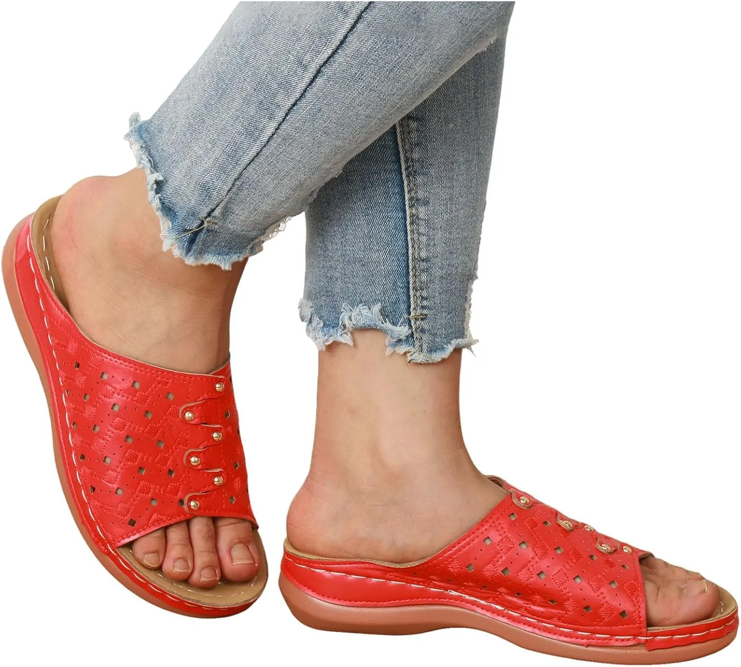 ZSpzx Women Wedge Sandals 2025,Arch Support Daily Wear Indoor/Outdoor Orthopedic Slides Comfortable Peep Toe Ladies Dress Walking Footwear Summer Breathable Soft Cushion Slip-On Casual Shoe
