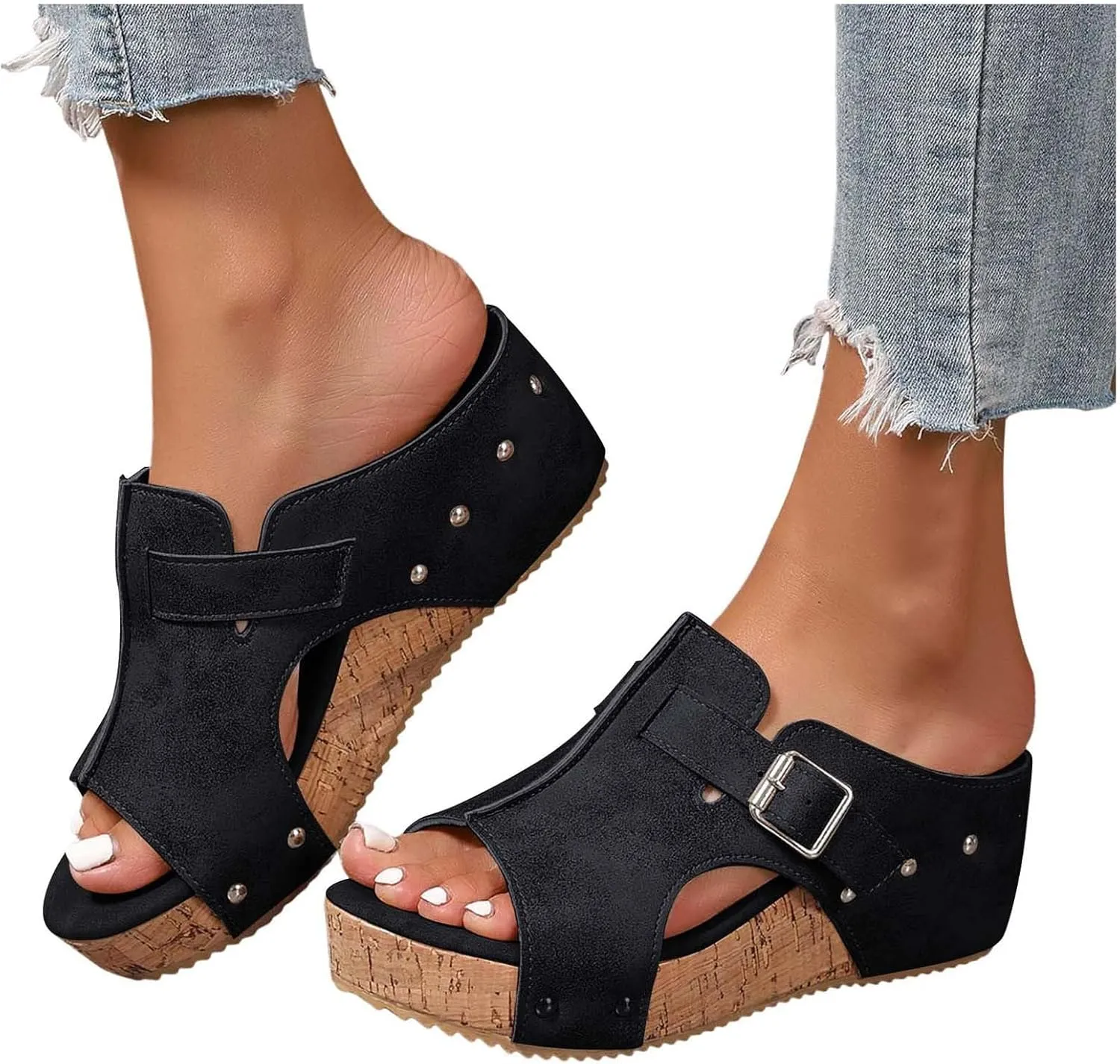 ZSpzx Women Wedge Sandals 2025,Summer Fashion Arch Support Casual Shoe Breathable Slip-On Non-Slip Walking Footwear Comfortable Ladies Dress Beach Vacation Slippers Summer Indoor/Outdoor Slides