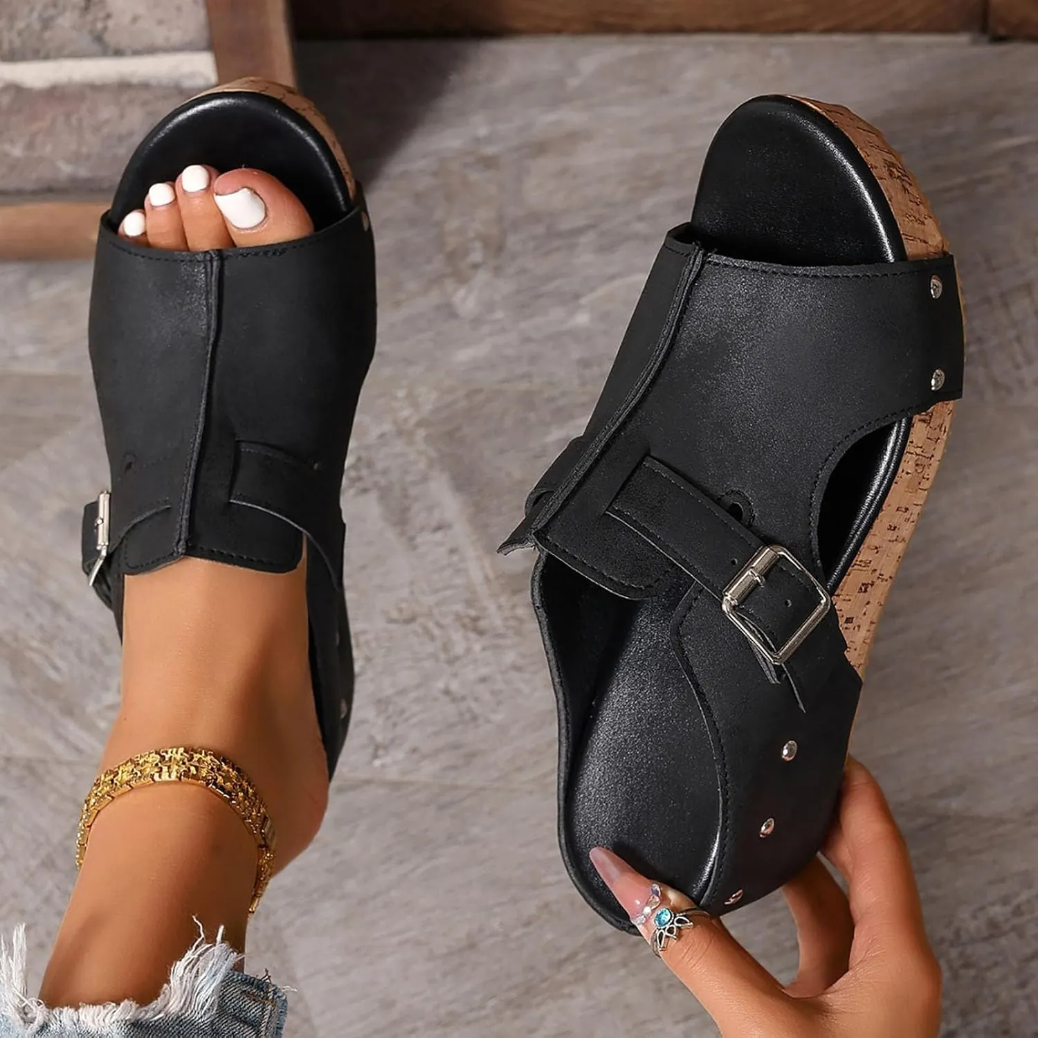 ZSpzx Women Wedge Sandals 2025,Summer Fashion Arch Support Casual Shoe Breathable Slip-On Non-Slip Walking Footwear Comfortable Ladies Dress Beach Vacation Slippers Summer Indoor/Outdoor Slides