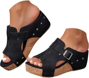 ZSpzx Women Wedge Sandals 2025,Summer Fashion Arch Support Casual Shoe Breathable Slip-On Non-Slip Walking Footwear Comfortable Ladies Dress Beach Vacation Slippers Summer Indoor/Outdoor Slides