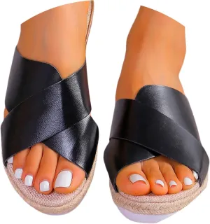 ZSpzx Women Wedge Sandals 2025,Summer Slip-On Beach Vacation Soft Cushion Slides Arch Support Orthopedic Slippers Indoor/Outdoor Lady Dressy Dance Party Walking Footwear Daily Wear