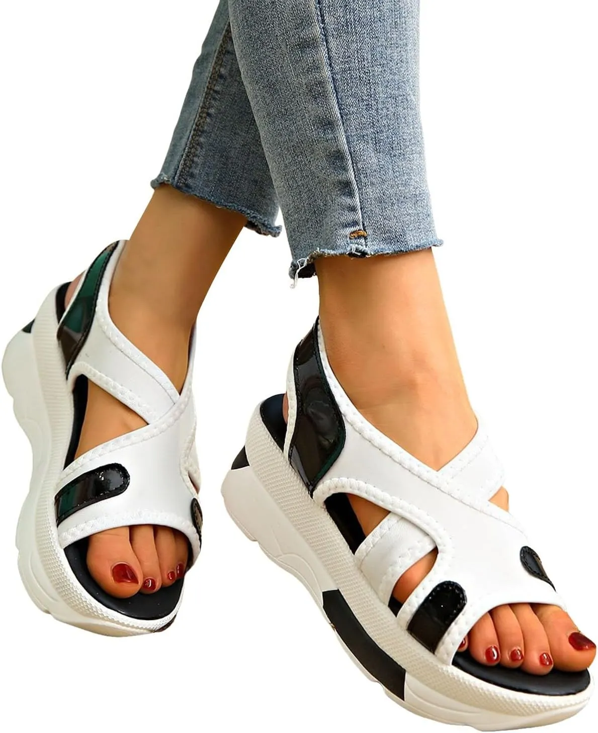 ZSpzx Women Wedge Sandals,Breathable Height Increase Walking Footwear Arch Support Non-Slip Daily Wear Soft Cushion Casual Shoe Comfortable Summer Fashion Peep Toe Indoor/Outdoor Orthopedic Slides