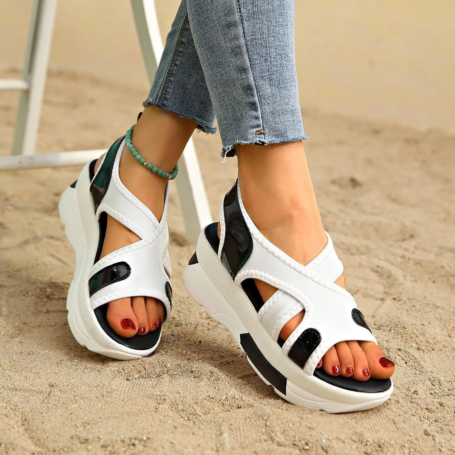 ZSpzx Women Wedge Sandals,Breathable Height Increase Walking Footwear Arch Support Non-Slip Daily Wear Soft Cushion Casual Shoe Comfortable Summer Fashion Peep Toe Indoor/Outdoor Orthopedic Slides