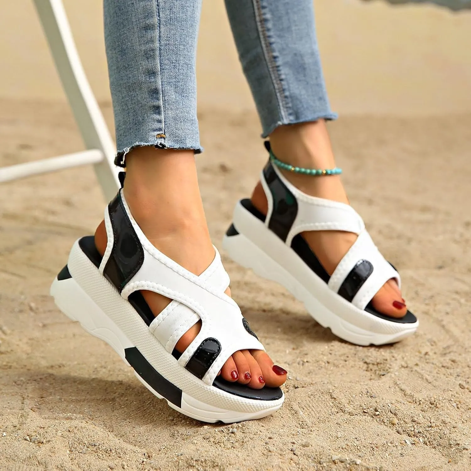 ZSpzx Women Wedge Sandals,Breathable Height Increase Walking Footwear Arch Support Non-Slip Daily Wear Soft Cushion Casual Shoe Comfortable Summer Fashion Peep Toe Indoor/Outdoor Orthopedic Slides