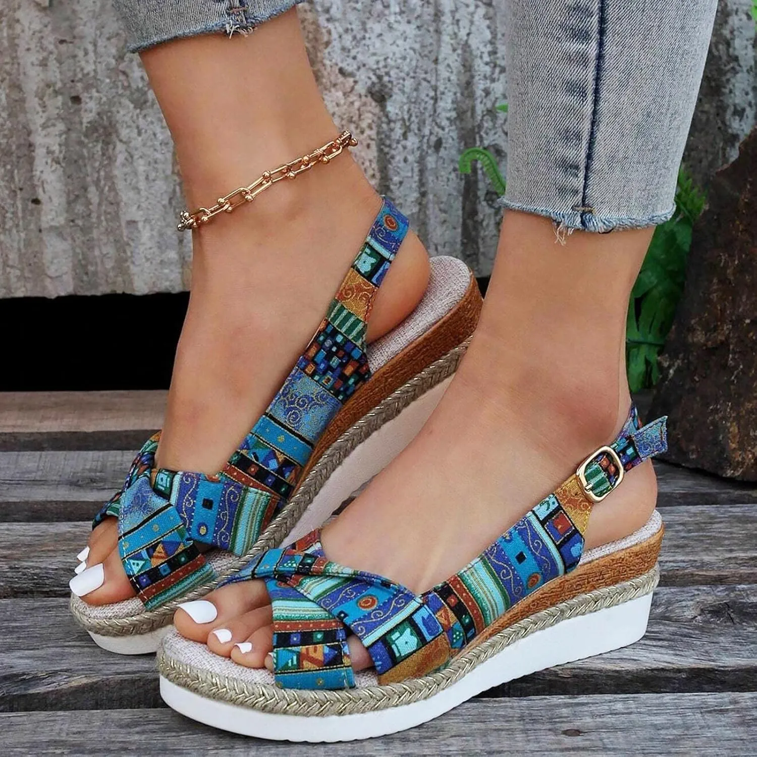 ZSpzx Womens Espadrilles Wedge Sandals Orthopedic Sandals for Women 2025 Dressy Summer Slides Platform Slip on Bow Knot Open Toe Ankle Strap Beach Casual Slippers Comfortable Walking Outdoor Shoes