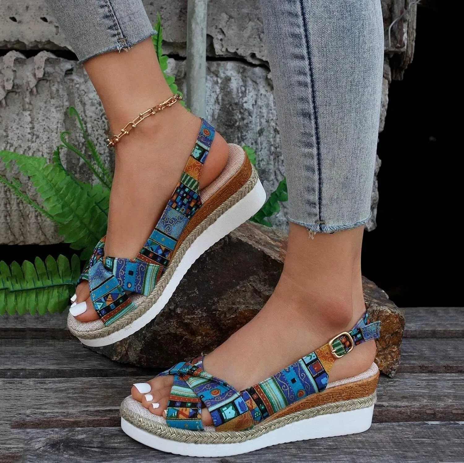 ZSpzx Womens Espadrilles Wedge Sandals Orthopedic Sandals for Women 2025 Dressy Summer Slides Platform Slip on Bow Knot Open Toe Ankle Strap Beach Casual Slippers Comfortable Walking Outdoor Shoes