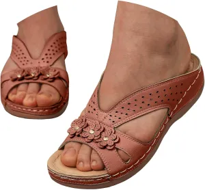 ZSpzx Women's Orthotic Cushion Flip Flops Orthopedic Sandals for Women Arch Support Wedge Slide Dressy Summer Comfortable Slip On Flowers Outdoor Plantar Fasciitis Recovery Walking Beach Shoes
