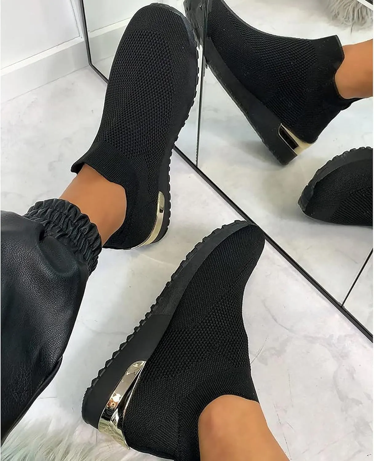 ZSpzx Womens Walking Shoes Sock Tennis Air Cushioned Mesh Flat Breathable Running Sneakers Ladies Fashion Casual Boat Shoes Comfy Slip On Arch Support Lightweight Slip On Shoe for Outdoor Indoor