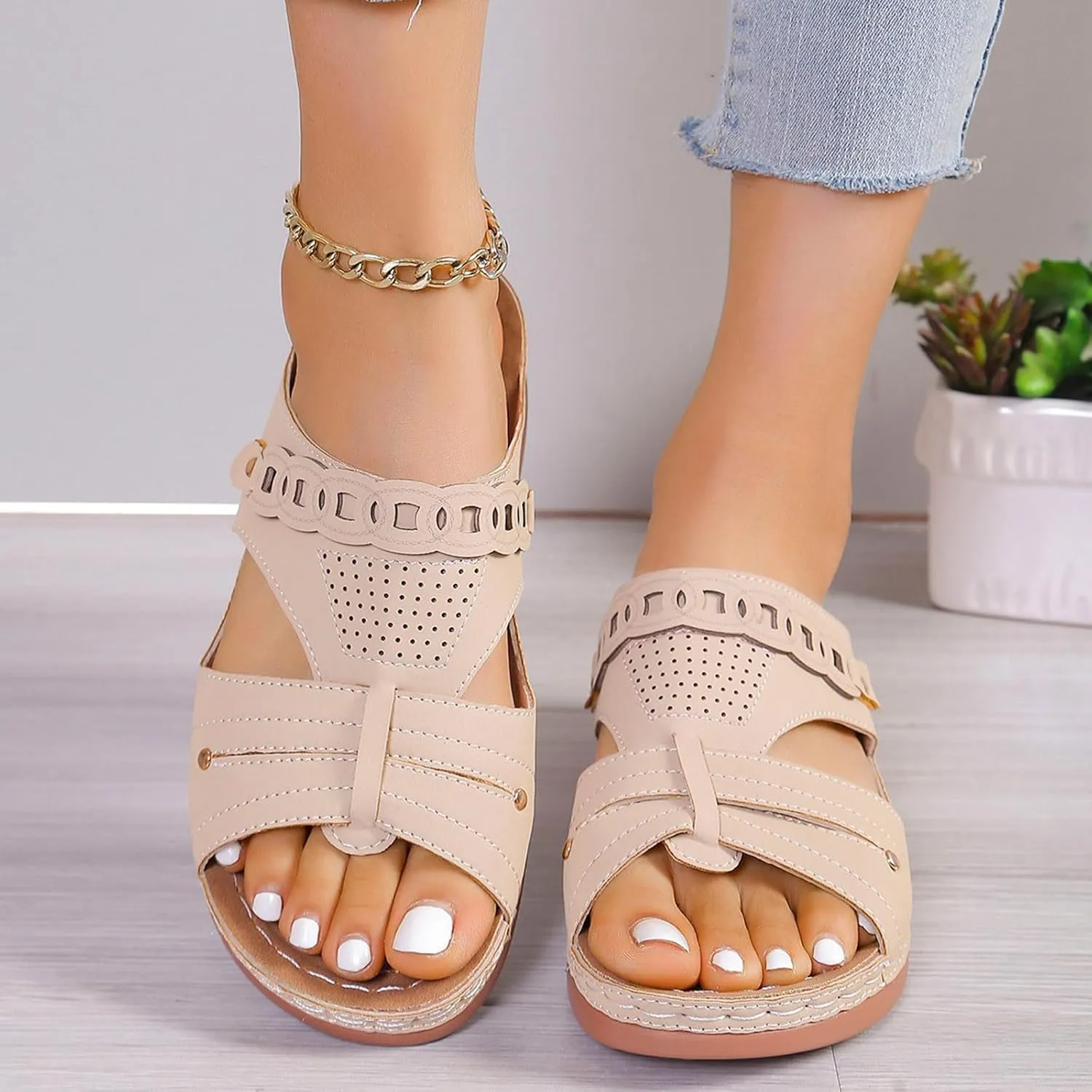 ZSpzx Women's Wedge Sandals 2025,Orthopedic Sandals Vacation Slippers Ladies Dress Height Increase Peep Toe Arch Support Dance Party Cushion Daily Wear Arch Support Non-Slip Walking Footwear