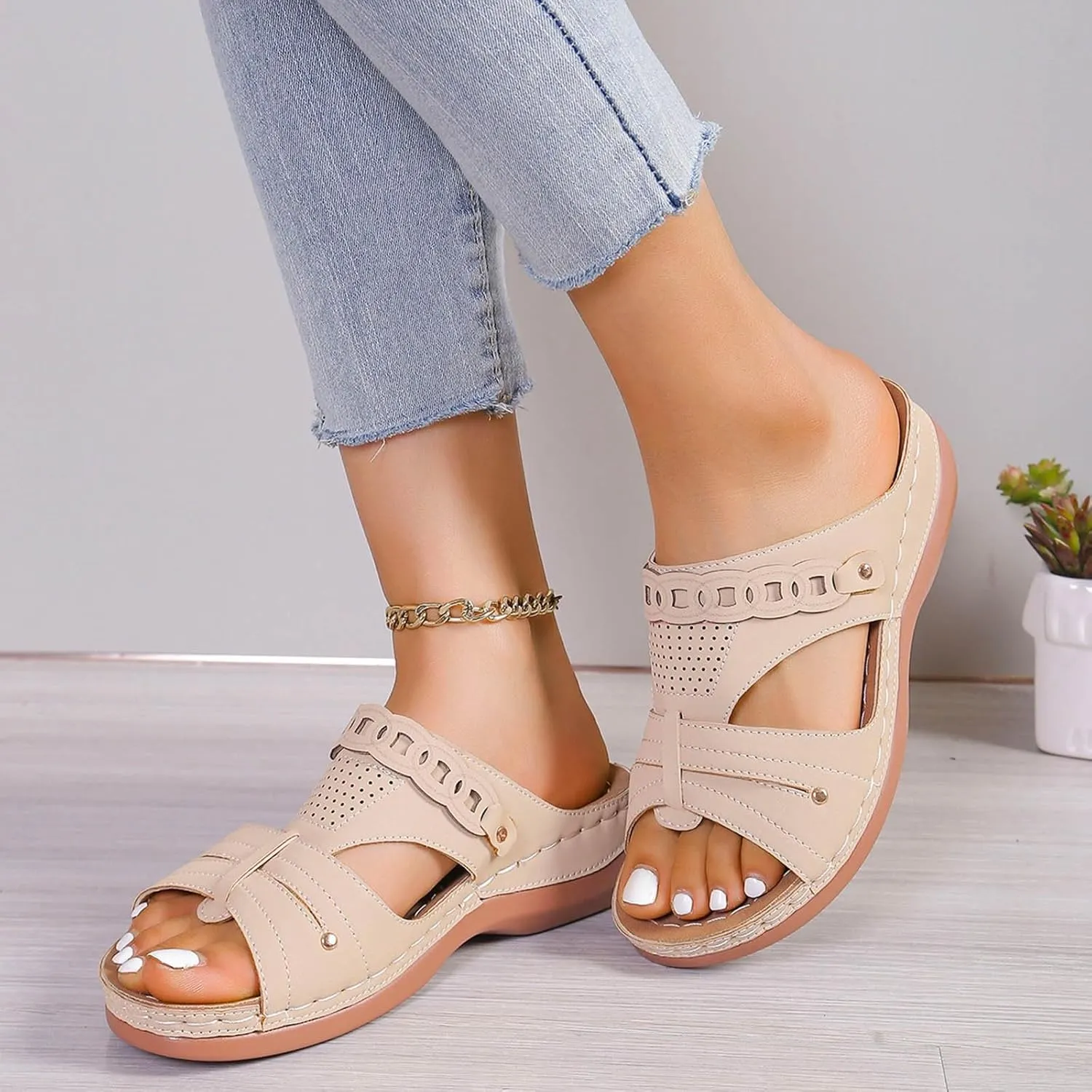 ZSpzx Women's Wedge Sandals 2025,Orthopedic Sandals Vacation Slippers Ladies Dress Height Increase Peep Toe Arch Support Dance Party Cushion Daily Wear Arch Support Non-Slip Walking Footwear